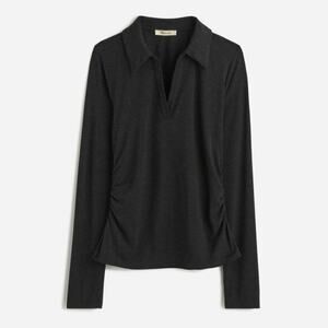 Madewell Side Cinch Long Sleeve Polo Top Heather Charcoal Size Small NWT